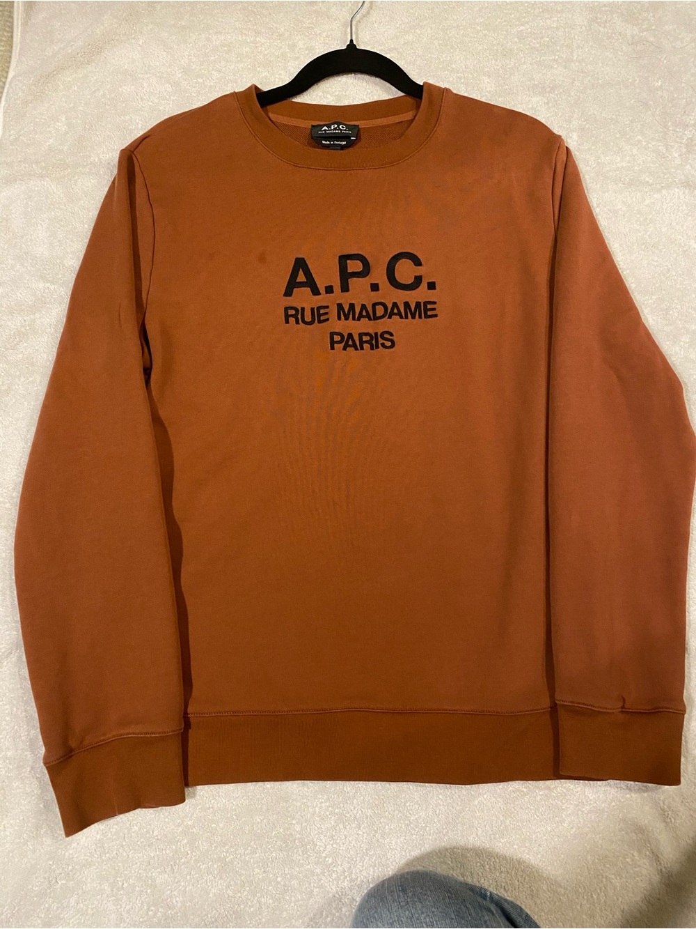 A.P.C. Men's Rust Orange Crewneck with Black Logo